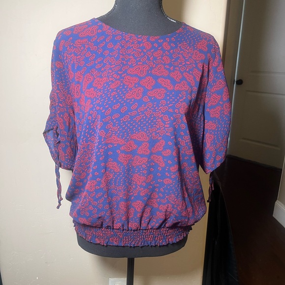 MICHAEL Michael‎ Kors Blue and Red Paisley Blouse size large - Picture 1 of 6